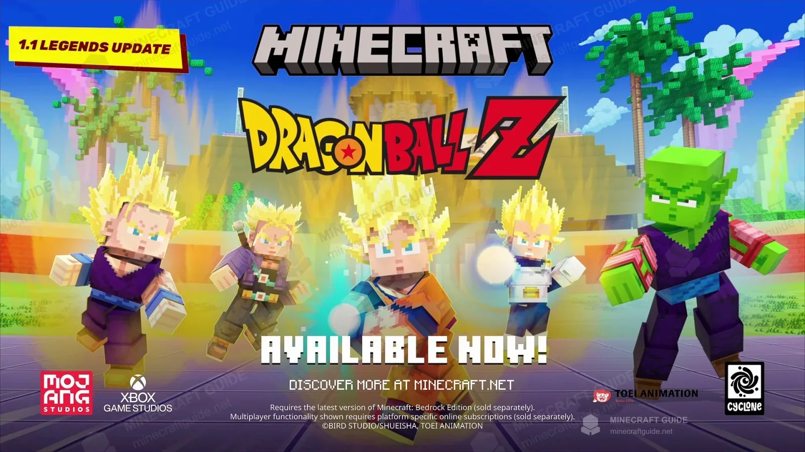 Minecraft Dragon Ball Z 1.1 Legends Update art: Super Saiyan Gohan, Trunks, Goku, Vegeta and Piccolo