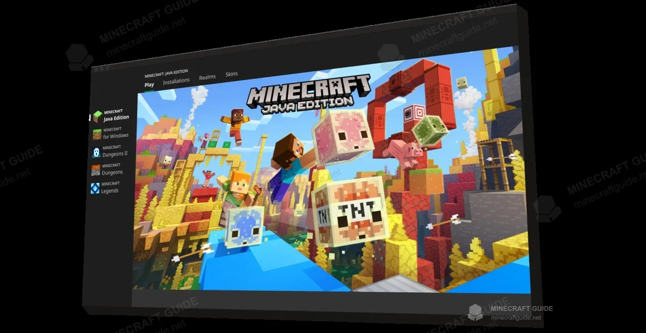 Official promotional image showing a Minecraft Launcher window at an angle